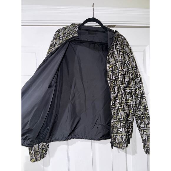 Fendi Green Black Camo Monogram FF Logo Anorak Reversible Windbreaker Jacket 48 - Picture 10 of 13